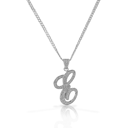 Letter E Cursive Initial CZ Pendant 0.925 Sterling Silver