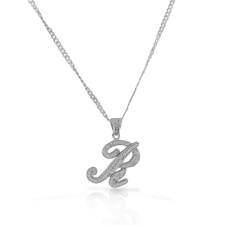 Letter R Cursive Initial CZ Pendant 0.925 Sterling Silver