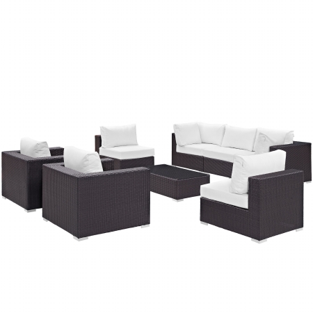 EEI-2203-EXP-WHI-SET Convene 8 Piece Outdoor Patio Sectional Set, Espresso & White - 145 x 99 x 33.5 in -  Modway Furniture