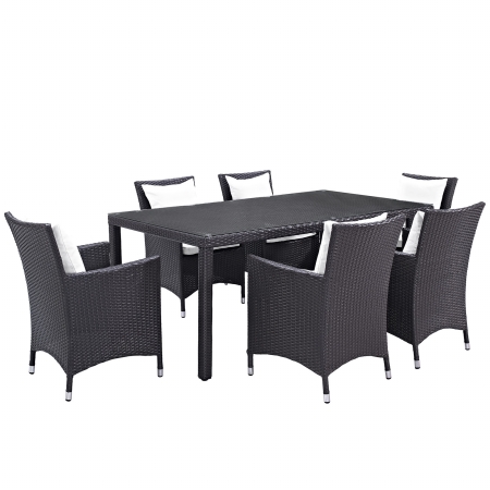 EEI-2199-EXP-WHI-SET Convene 7 Piece Outdoor Patio Dining Set, Espresso & White - 25.5 x 24.5 x 34.5 in -  Modway Furniture