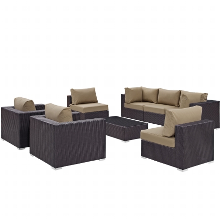 EEI-2203-EXP-MOC-SET Convene 8 Piece Outdoor Patio Sectional Set, Espresso & Mocha - 145 x 99 x 33.5 in -  Modway Furniture