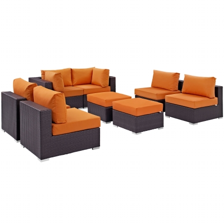 EEI-2204-EXP-ORA-SET Convene 8 Piece Outdoor Patio Sectional Set, Espresso & Orange - 64 x 197.50 x 33.5 in -  Modway Furniture