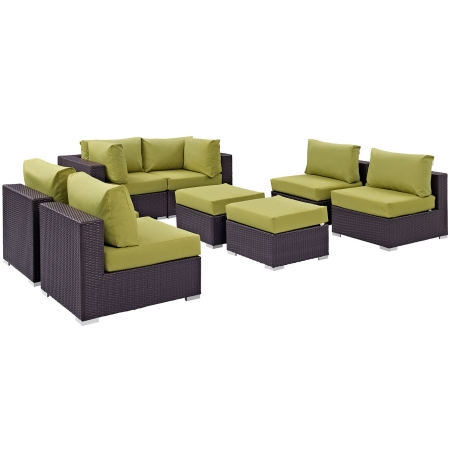 EEI-2204-EXP-PER-SET Convene 8 Piece Outdoor Patio Sectional Set, Espresso & Peridot - 64 x 197.50 x 33.5 in -  Modway Furniture