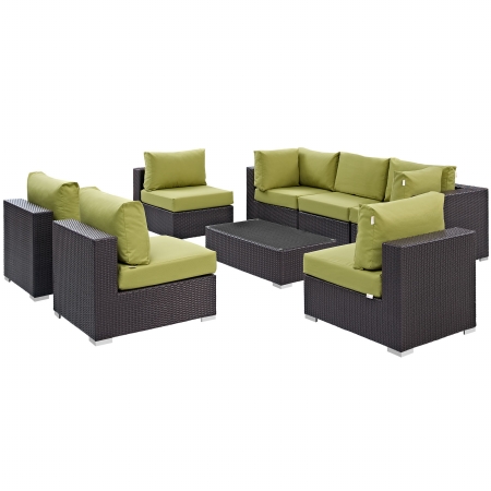 EEI-2205-EXP-PER-SET Convene 8 Piece Outdoor Patio Sectional Set, Espresso & Peridot - 64 x 226 x 33.5 in -  Modway Furniture