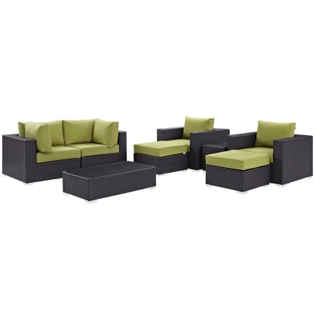 EEI-2206-EXP-PER-SET Convene 8 Piece Outdoor Patio Sectional Set, Espresso & Peridot - 83.5 x 163.5 x 33.5 in -  Modway Furniture