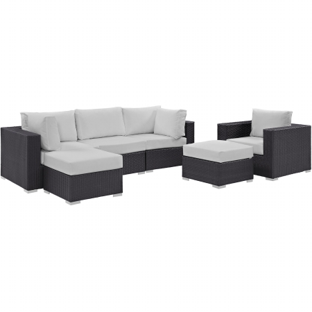 EEI-2207-EXP-WHI-SET Convene 6 Piece Outdoor Patio Sectional Set, Espresso & White - 73 x 121 x 33.5 in -  Modway Furniture