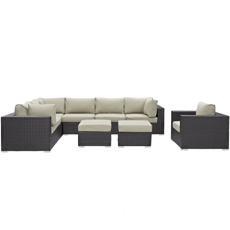 EEI-2208-EXP-BEI-SET Convene 9 Piece Outdoor Patio Sectional Set, Espresso & Beige - 99.5 x 127.5 x 33.5 in -  Modway Furniture