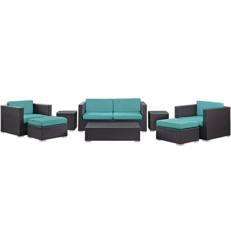 EEI-610-EXP-TRQ-SET Venice 8 Piece Outdoor Patio Sofa Set, Espresso & Turquoise - 36 x 80.5 x 25.5 in -  Modway Furniture