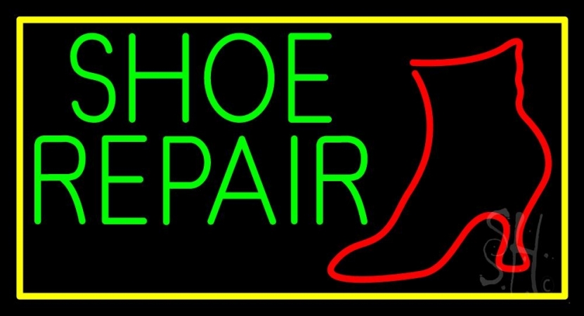 Everything Neon N105-10220 Shoe Repair Yellow Border LED Neon Sign 13 x 24 - inches -  The Sign Store