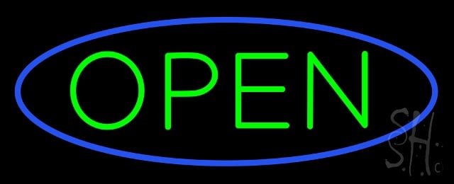 N100-0876-clear Green Open with Blue Oval Border Clear Backing Neon Sign, 13 x 1 x 32 in.