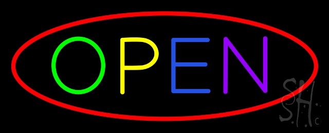 N100-0879-clear Multi Open with Red Oval Border Clear Backing Neon Sign, 13 x 1 x 32 in.