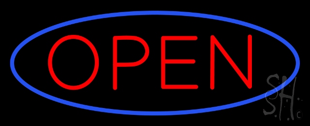 N100-0856-clear Blue Open with Red Oval Border Clear Backing Neon Sign, 13 x 1 x 32 in.
