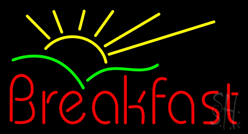 N100-3085-clear Breakfast with Sunrays Clear Backing Neon Sign, 20 x 1 x 37 in.