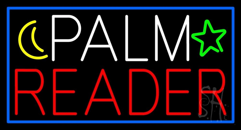 N105-10947-clear Palm Reader with Blue Border Clear Backing Neon Sign, 20 x 1 x 37 in.
