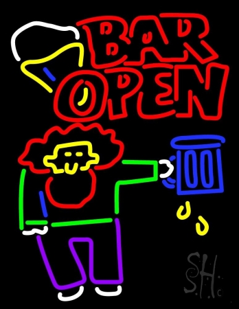 N105-0892-clear Double Stroke Bar Open with Man & Mug Clear Backing Neon Sign, 31 x 1 x 24 in.