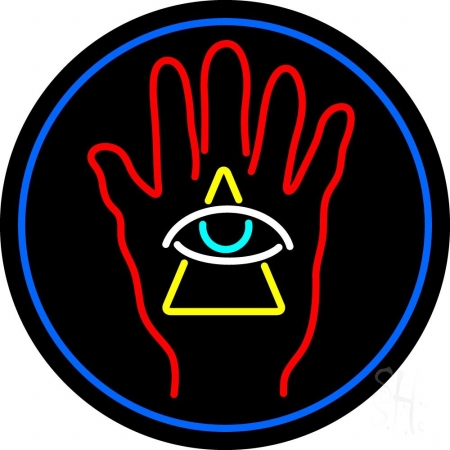 Palm with Eye Pyramid Clear Backing Neon Sign, 26 x 1 x 26 in.