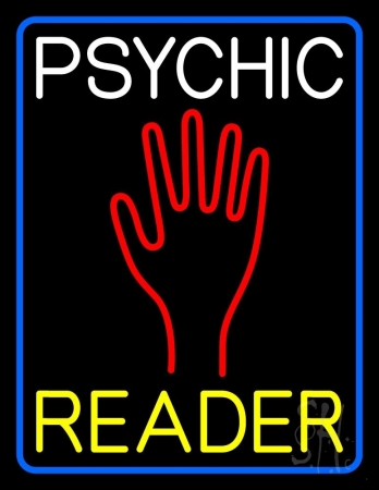 N105-11960-clear White Psychic Yellow Reader Blue Border Clear Backing Neon Sign, 31 x 1 x 24 in.