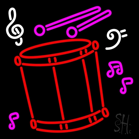 N105-12190-clear Drum with Musical Note Clear Backing Neon Sign, 24 x 1 x 24 in.