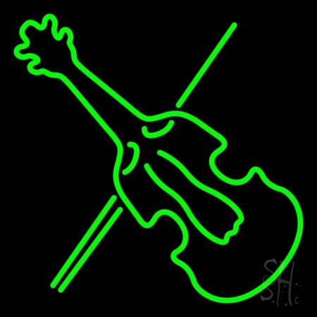 Green Violin Clear Backing Neon Sign, 24 x 1 x 24 in.