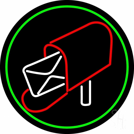 Mailbox Red Logo with Green Circle Clear Backing Neon Sign, 26 x 1 x 26 in.