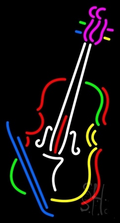 Multicolor Violin with Logo Clear Backing Neon Sign, 37 x 1 x 20 in.