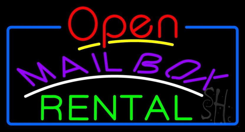 N105-10074-clear Purple Mailbox Green Rental Open with Border Clear Backing Neon Sign, 20 x 1 x 37 in.