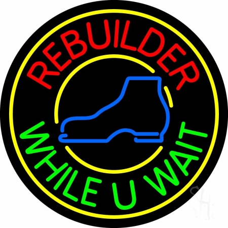 N105-10082-clear Rebuilder While You Wait with Border Clear Backing Neon Sign, 26 x 1 x 26 in.
