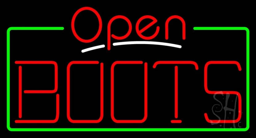 N105-10090-clear Red Boots Open with Border Clear Backing Neon Sign, 20 x 1 x 37 in.