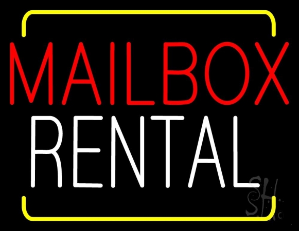 N105-10104-clear Red Mailbox Blue Rental with Yellow Border Clear Backing Neon Sign, 24 x 1 x 31 in.