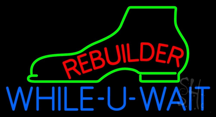 N105-10108-clear Red Rebuilder Blue While You Wait Clear Backing Neon Sign, 20 x 1 x 37 in.