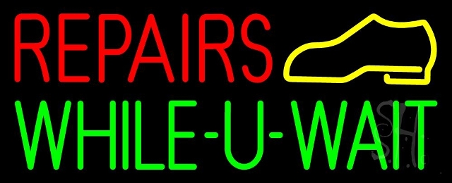 N105-10118-clear Red Repairs Green While You Wait Clear Backing Neon Sign, 13 x 1 x 32 in.
