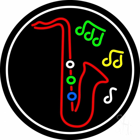 Red Saxophone 2 Clear Backing Neon Sign, 26 x 1 x 26 in.