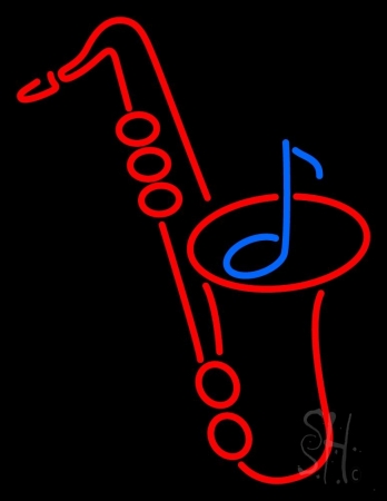 Red Saxophone Logo 1 Clear Backing Neon Sign, 31 x 1 x 24 in.