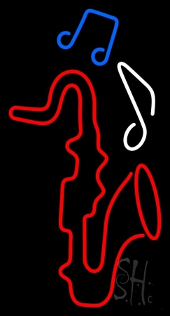 N105-10131-clear Red Saxophone with Musical Notes 1 Clear Backing Neon Sign, 37 x 1 x 20 in.