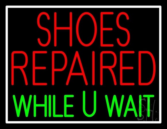 N105-10151-clear Red Shoes Repaired Green While You Wait Clear Backing Neon Sign, 24 x 1 x 31 in.