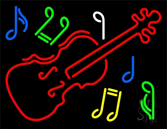 Violin Logo Block Clear Backing Neon Sign, 24 x 1 x 31 in.