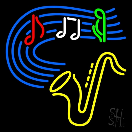 Saxophone Musical Note Clear Backing Neon Sign, 24 x 1 x 24 in.