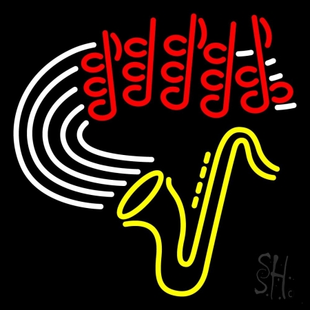 Saxophone Clear Backing Neon Sign, 24 x 1 x 24 in.