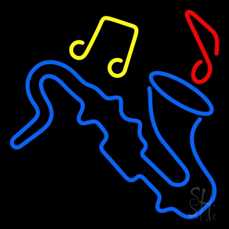 Saxophone with Musical Notes Clear Backing Neon Sign, 24 x 1 x 24 in.