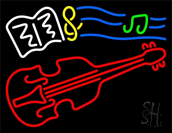 Sheet Music Note Violin Clear Backing Neon Sign, 24 x 1 x 31 in.