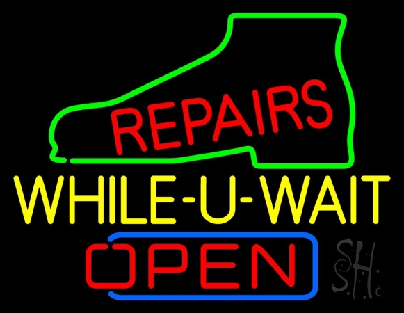 N105-10214-clear Shoe Repairs While You Wait Red Open Clear Backing Neon Sign, 24 x 1 x 31 in.
