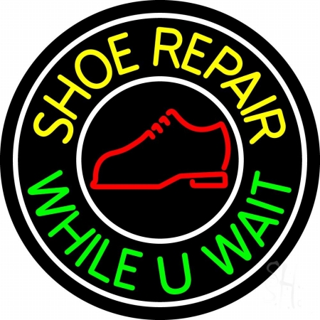 N105-10216-clear Shoe Repair While You Wait with White Border Clear Backing Neon Sign, 26 x 1 x 26 in.