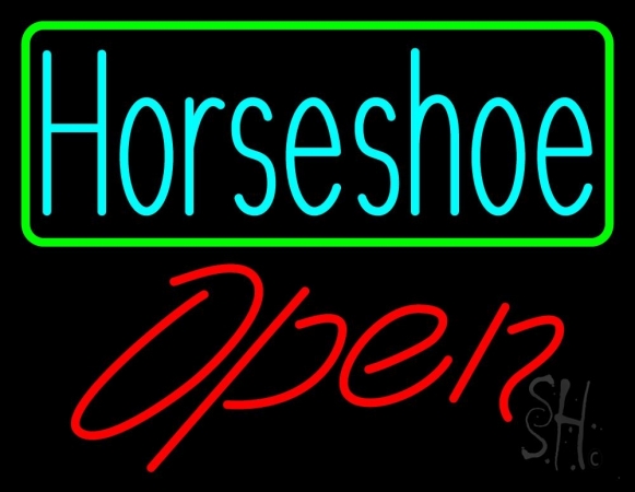 N105-10238-clear Turquoise Horseshoe Open with Border Clear Backing Neon Sign, 24 x 1 x 31 in.