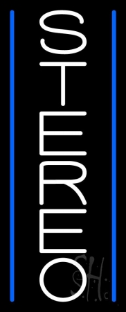 N105-10252-clear Vertical White Stereo Block Blue Line 1 Clear Backing Neon Sign, 32 x 1 x 13 in.