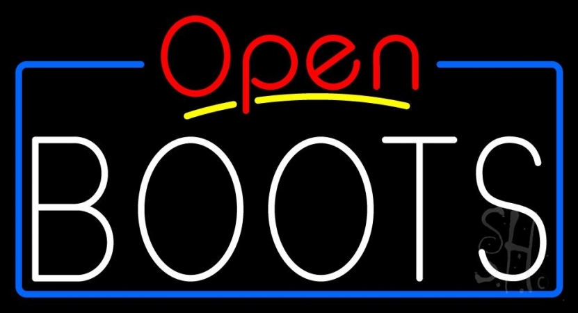N105-10257-clear White Boots Open with Border Clear Backing Neon Sign, 20 x 1 x 37 in.