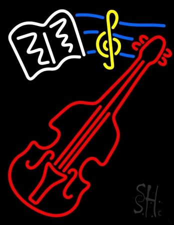 N105-10276-clear White Sheet Music Yellow Note & Red Violin Clear Backing Neon Sign, 31 x 1 x 24 in.