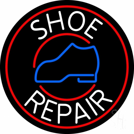 N105-10278-clear White Shoe Repair Withe Red Border Clear Backing Neon Sign, 26 x 1 x 26 in.