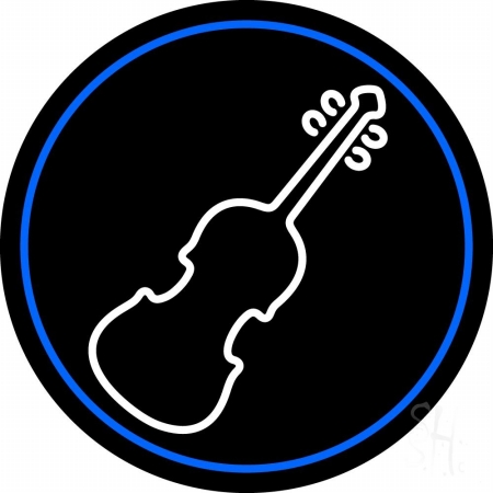 White Violin Blue Border Clear Backing Neon Sign, 26 x 1 x 26 in.