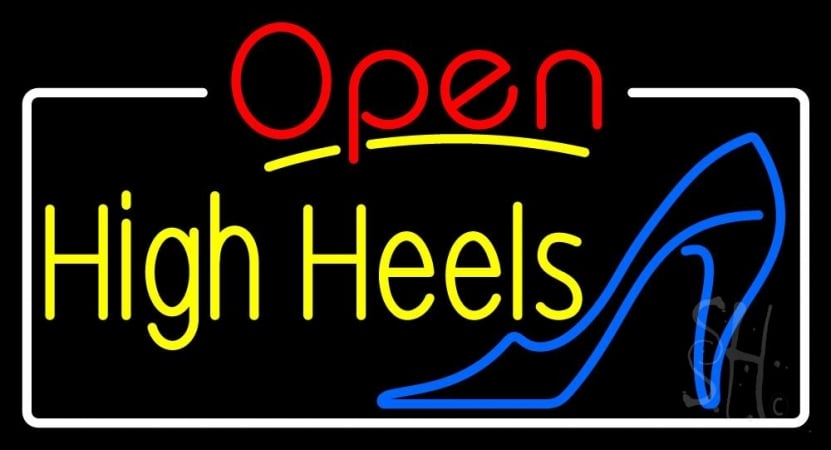 N105-10295-clear Yellow High Heels Open with White Border Clear Backing Neon Sign, 20 x 1 x 37 in.