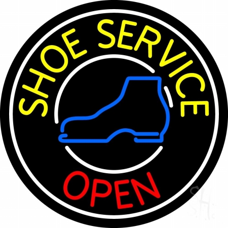 N105-10327-clear Yellow Shoe Service Open with Border Clear Backing Neon Sign, 26 x 1 x 26 in.